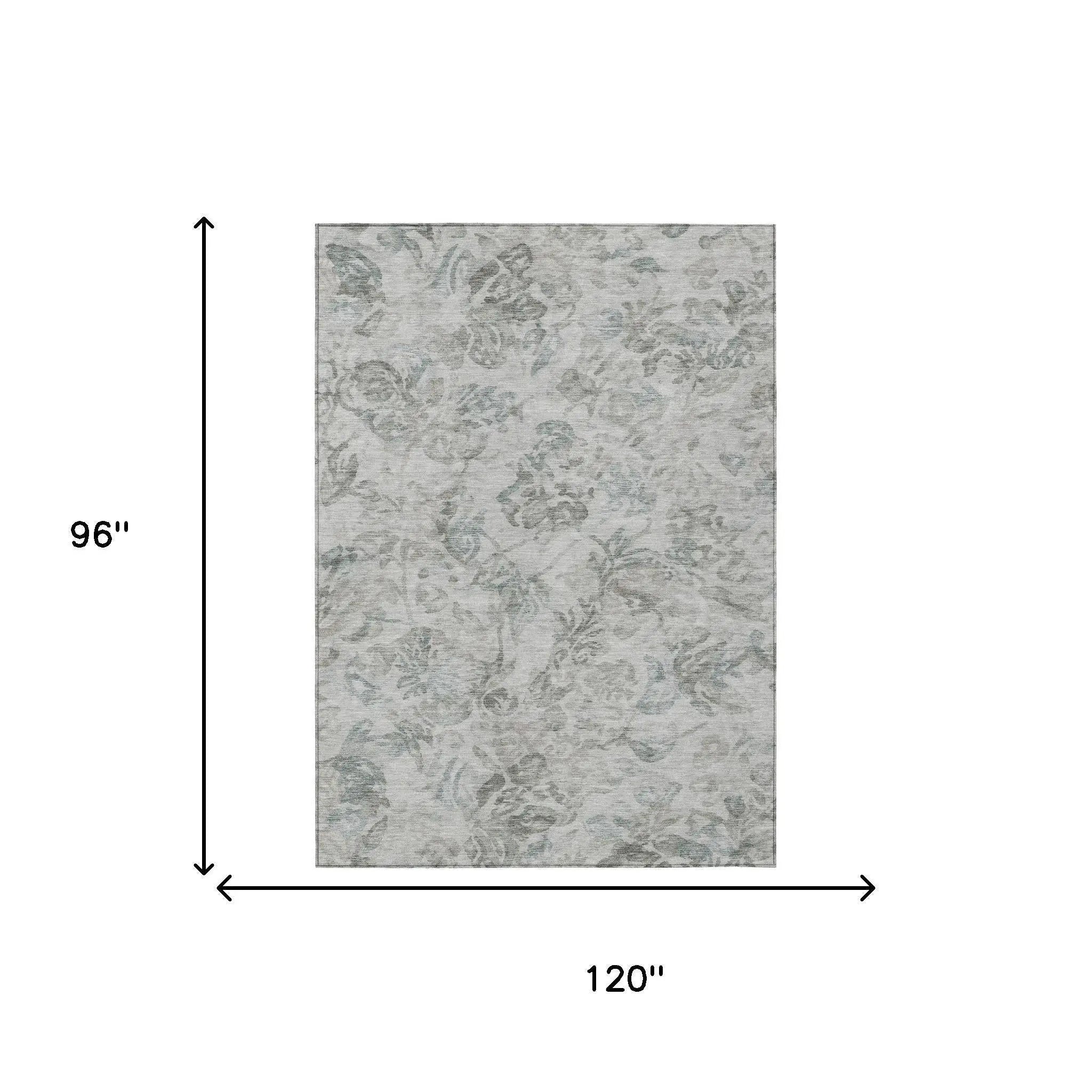 8' X 10' Taupe And Brown Floral Washable Indoor Outdoor Area Rug Homeroots Outdoor