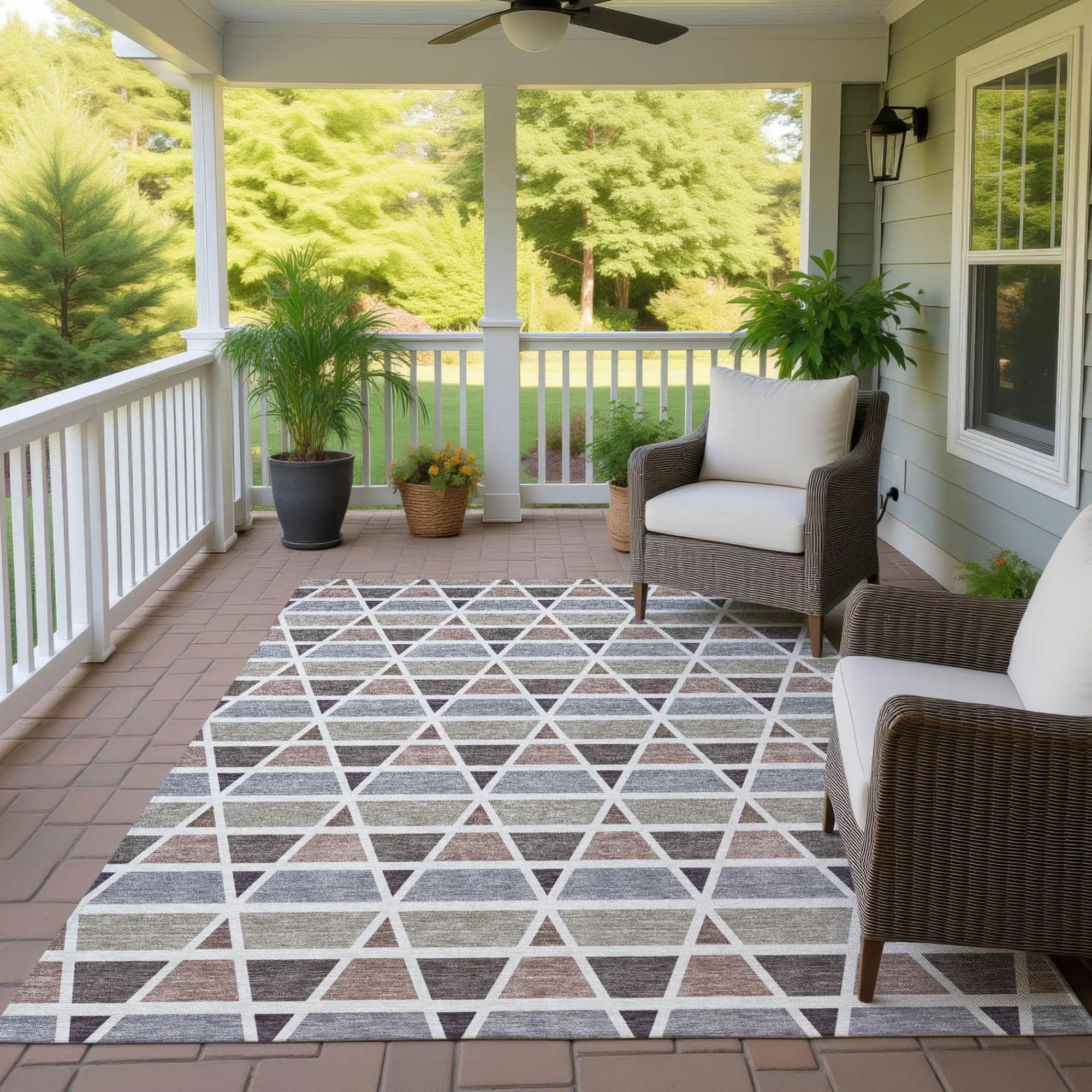 8' X 10' Taupe And Brown Geometric Washable Indoor Outdoor Area Rug Homeroots Outdoor