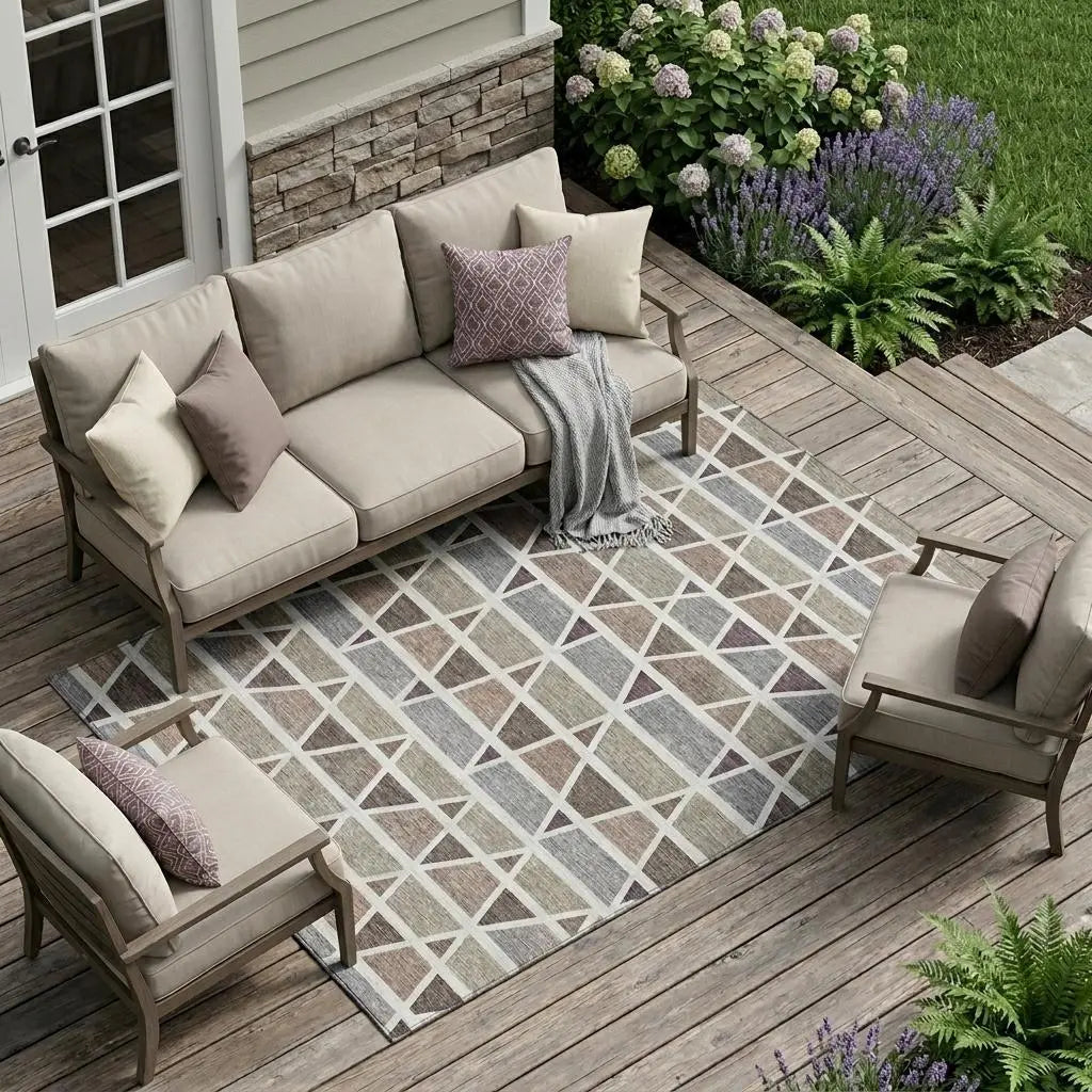8' X 10' Taupe And Brown Geometric Washable Indoor Outdoor Area Rug Homeroots Outdoor