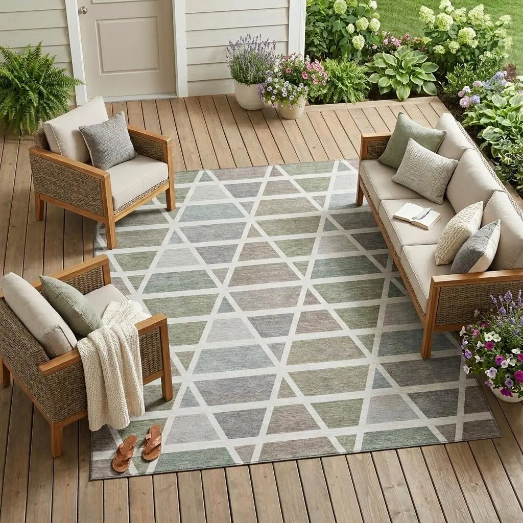 8' X 10' Taupe And Brown Geometric Washable Indoor Outdoor Area Rug Homeroots Outdoor