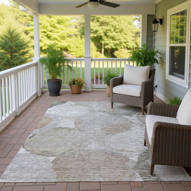 8' X 10' Taupe And Brown Geometric Washable Indoor Outdoor Area Rug Homeroots Outdoor