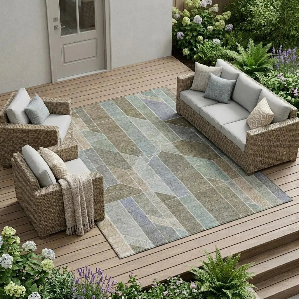 8' X 10' Taupe And Brown Geometric Washable Indoor Outdoor Area Rug Homeroots Outdoor