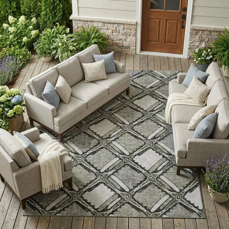8' X 10' Taupe And Brown Geometric Washable Indoor Outdoor Area Rug Homeroots Outdoor