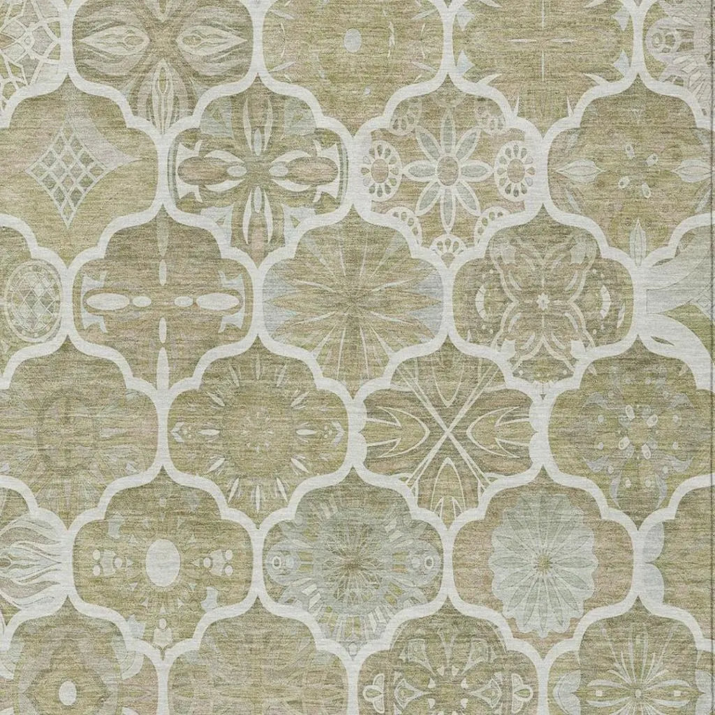 8' X 10' Taupe And Brown Ogee Washable Indoor Outdoor Area Rug Homeroots Outdoor