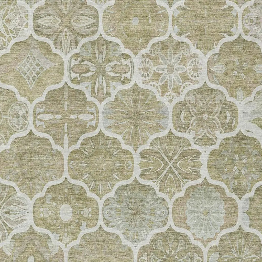 8' X 10' Taupe And Brown Ogee Washable Indoor Outdoor Area Rug Homeroots Outdoor