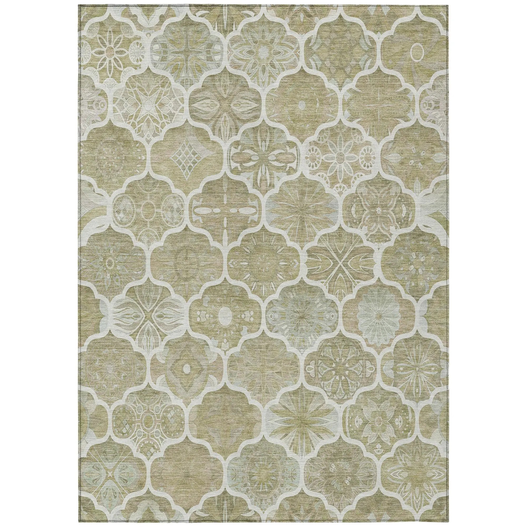 8' X 10' Taupe And Brown Ogee Washable Indoor Outdoor Area Rug Homeroots Outdoor