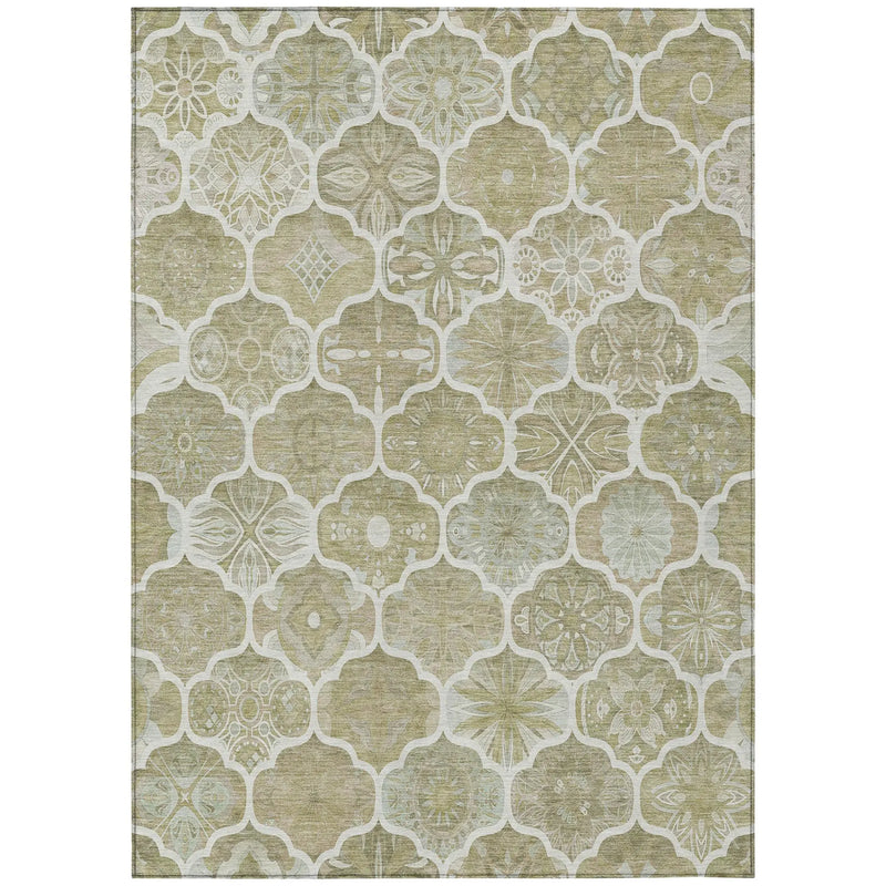 8' X 10' Taupe And Brown Ogee Washable Indoor Outdoor Area Rug Homeroots Outdoor