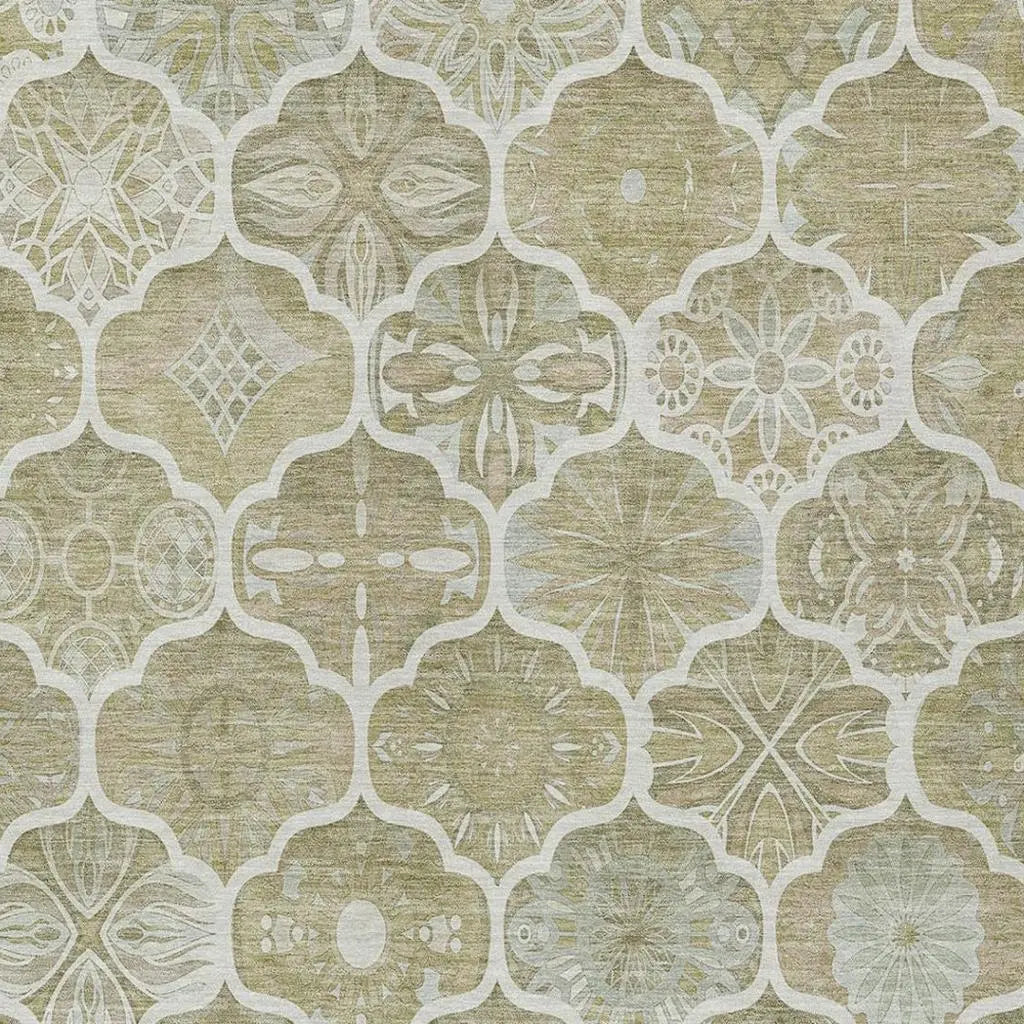 8' X 10' Taupe And Brown Ogee Washable Indoor Outdoor Area Rug Homeroots Outdoor