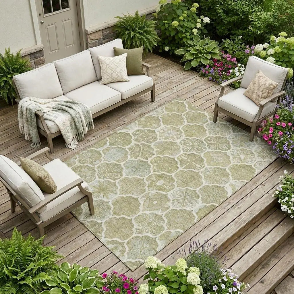 8' X 10' Taupe And Brown Ogee Washable Indoor Outdoor Area Rug Homeroots Outdoor