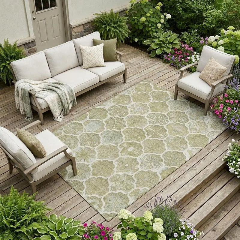 8' X 10' Taupe And Brown Ogee Washable Indoor Outdoor Area Rug Homeroots Outdoor