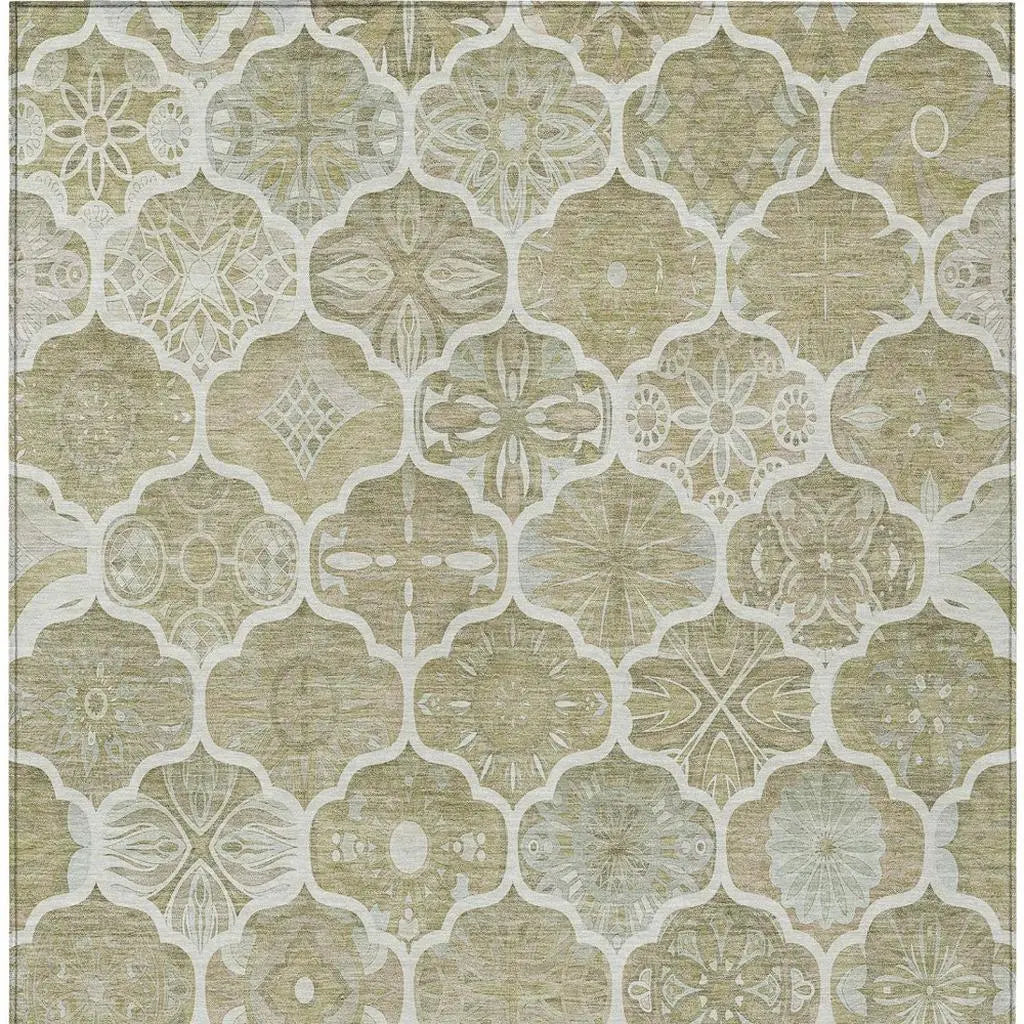8' X 10' Taupe And Brown Ogee Washable Indoor Outdoor Area Rug Homeroots Outdoor