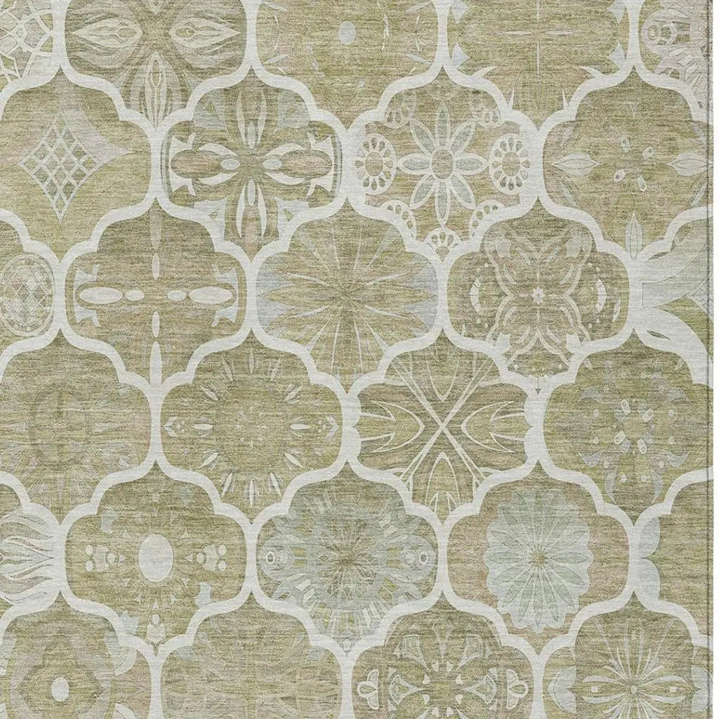 8' X 10' Taupe And Brown Ogee Washable Indoor Outdoor Area Rug Homeroots Outdoor