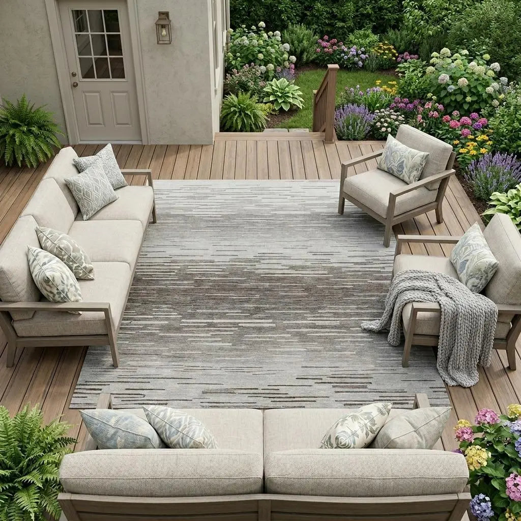8' X 10' Taupe And Brown Striped Washable Indoor Outdoor Area Rug Homeroots Outdoor