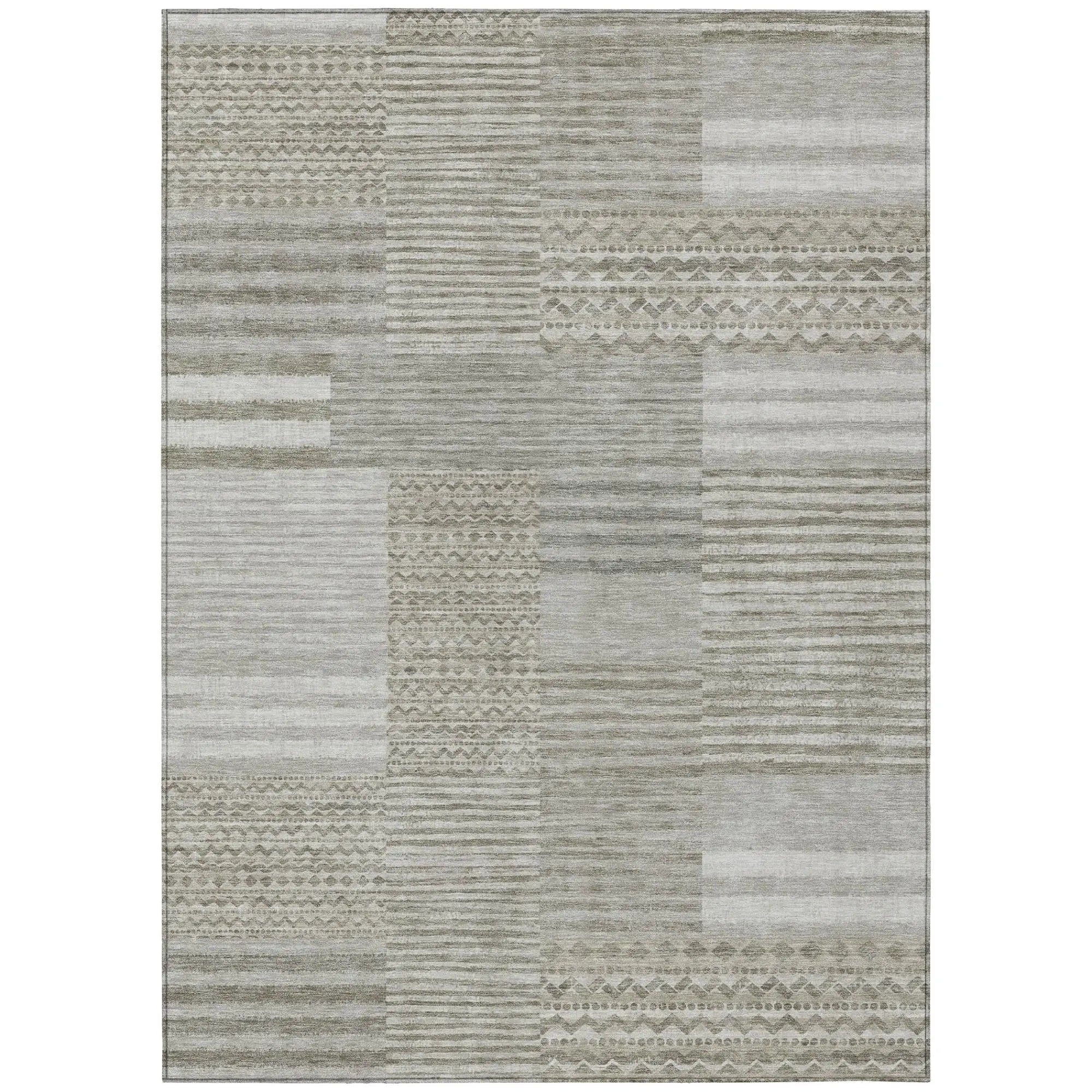 8' X 10' Taupe And Brown Striped Washable Indoor Outdoor Area Rug Homeroots Outdoor
