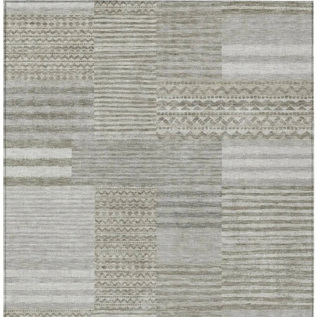 8' X 10' Taupe And Brown Striped Washable Indoor Outdoor Area Rug Homeroots Outdoor