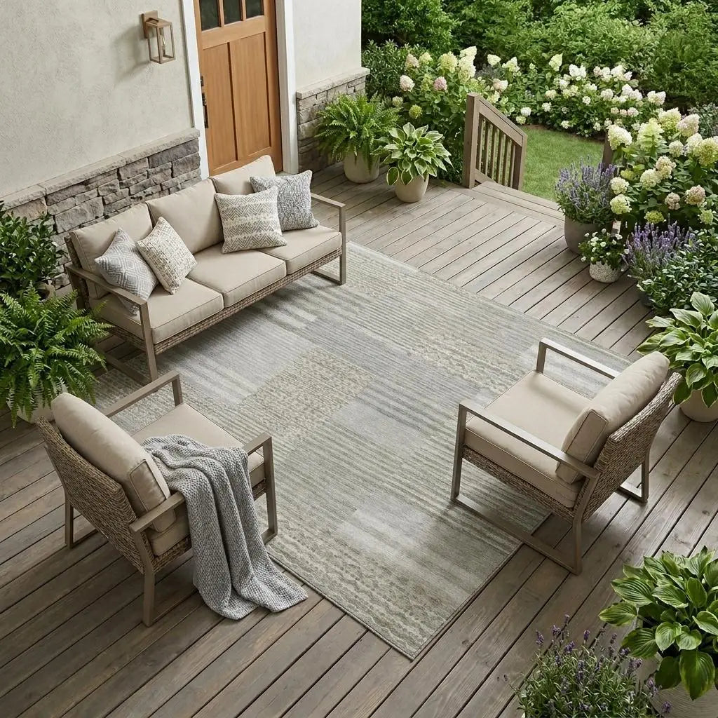 8' X 10' Taupe And Brown Striped Washable Indoor Outdoor Area Rug Homeroots Outdoor