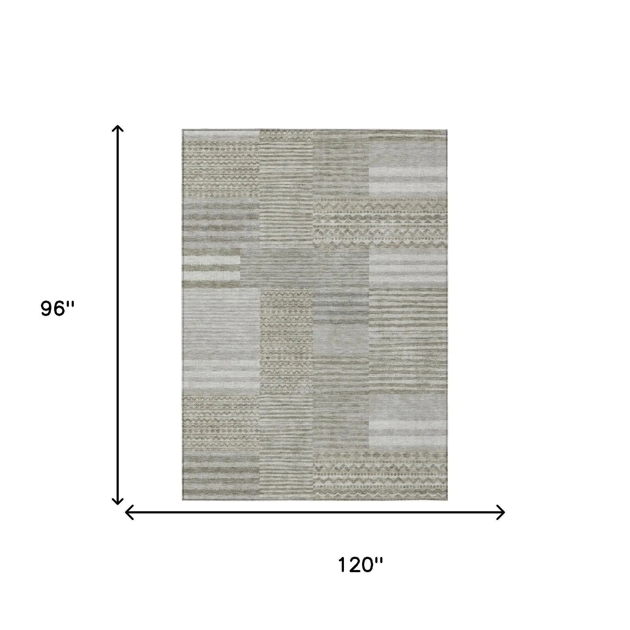 8' X 10' Taupe And Brown Striped Washable Indoor Outdoor Area Rug Homeroots Outdoor