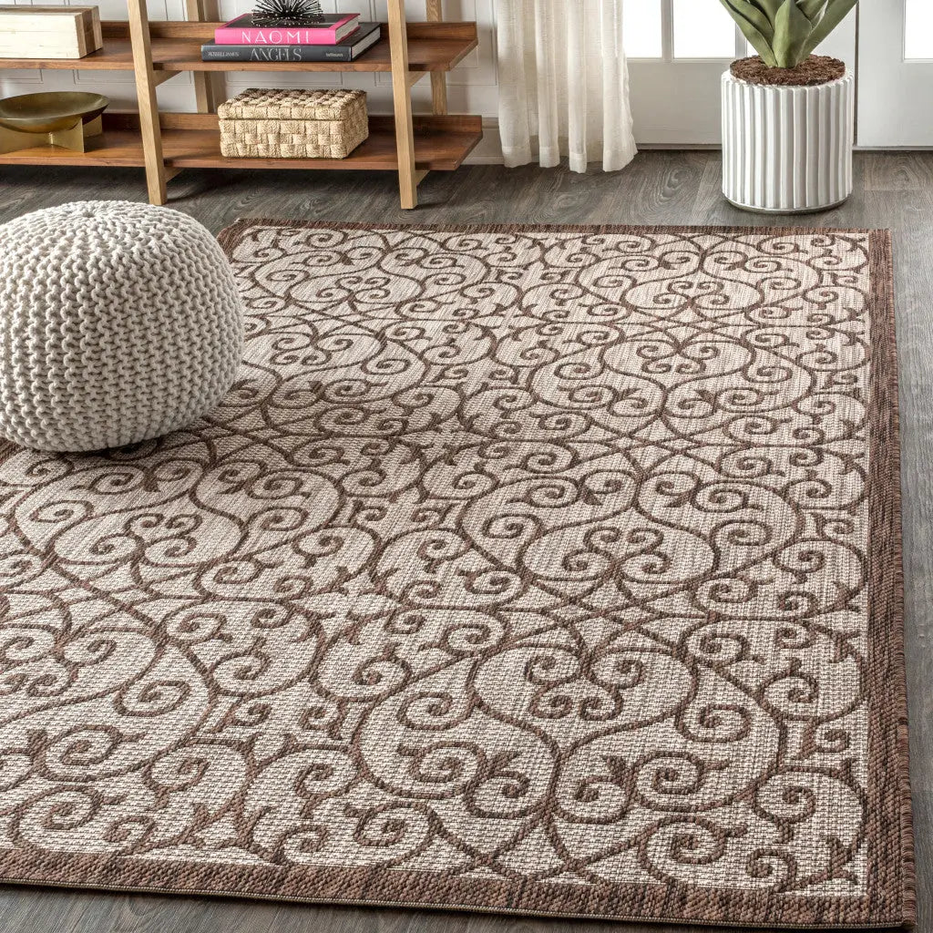 8' X 10' Taupe And Espresso Geometric Indoor Outdoor Area Rug Homeroots Outdoor