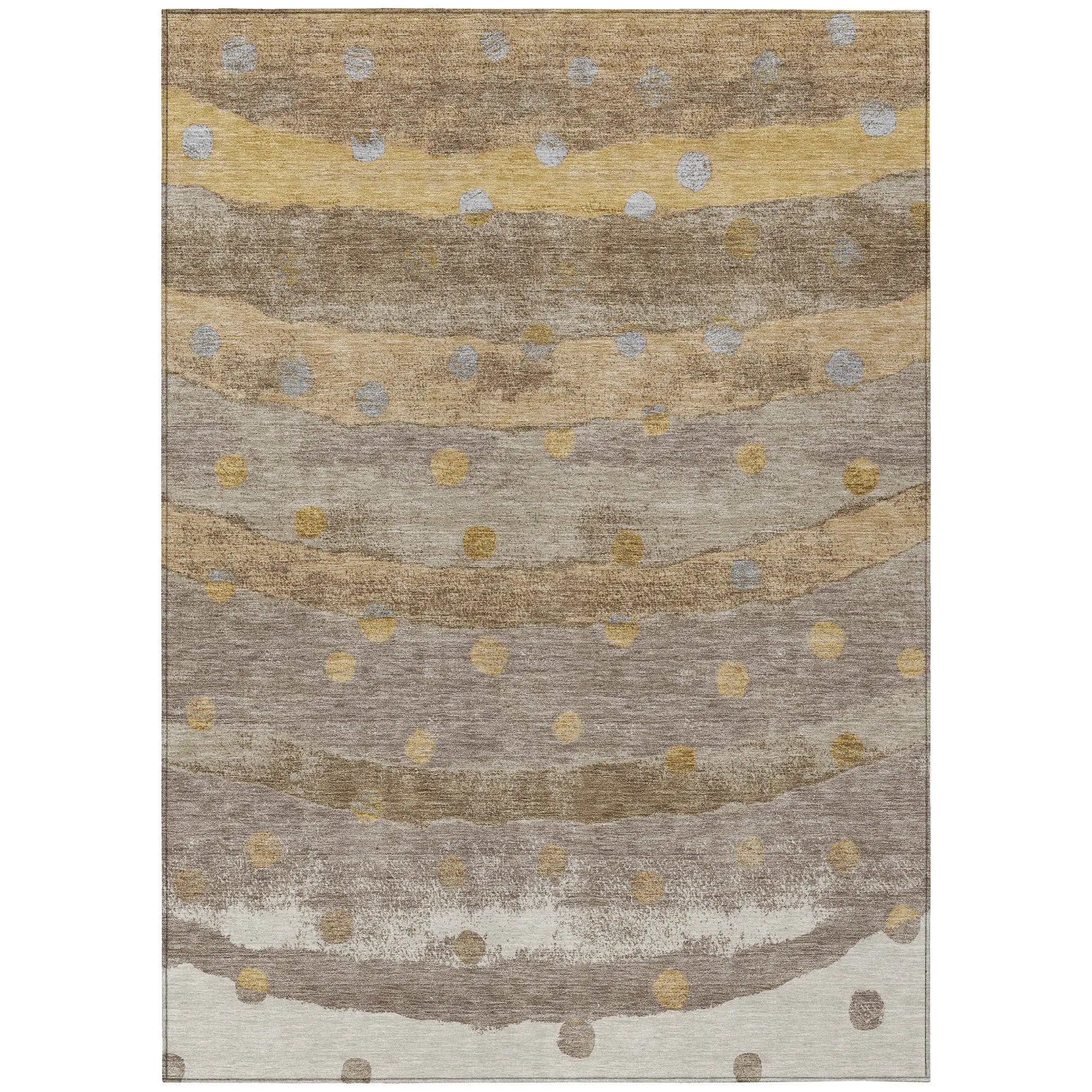 8' X 10' Taupe And Gold Striped Washable Indoor Outdoor Area Rug Homeroots Outdoor