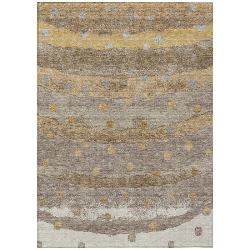 8' X 10' Taupe And Gold Striped Washable Indoor Outdoor Area Rug Homeroots Outdoor