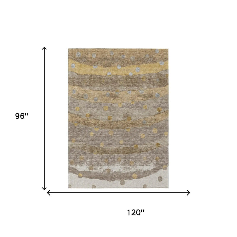8' X 10' Taupe And Gold Striped Washable Indoor Outdoor Area Rug Homeroots Outdoor