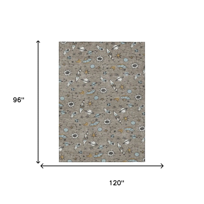 8' X 10' Taupe And Gray Animal Print Washable Indoor Outdoor Area Rug Homeroots Outdoor