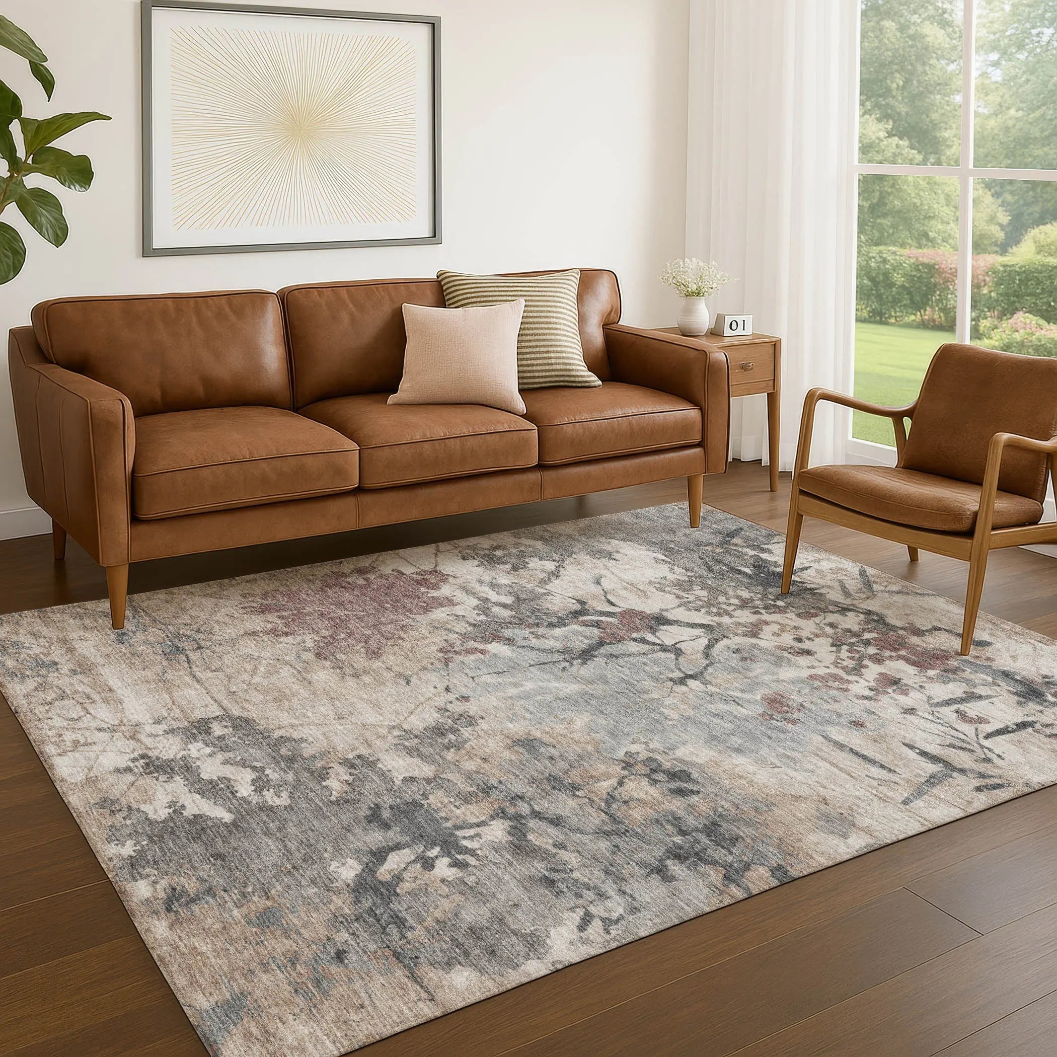8' X 10' Taupe And Green Abstract Washable Indoor Outdoor Area Rug Homeroots Outdoor