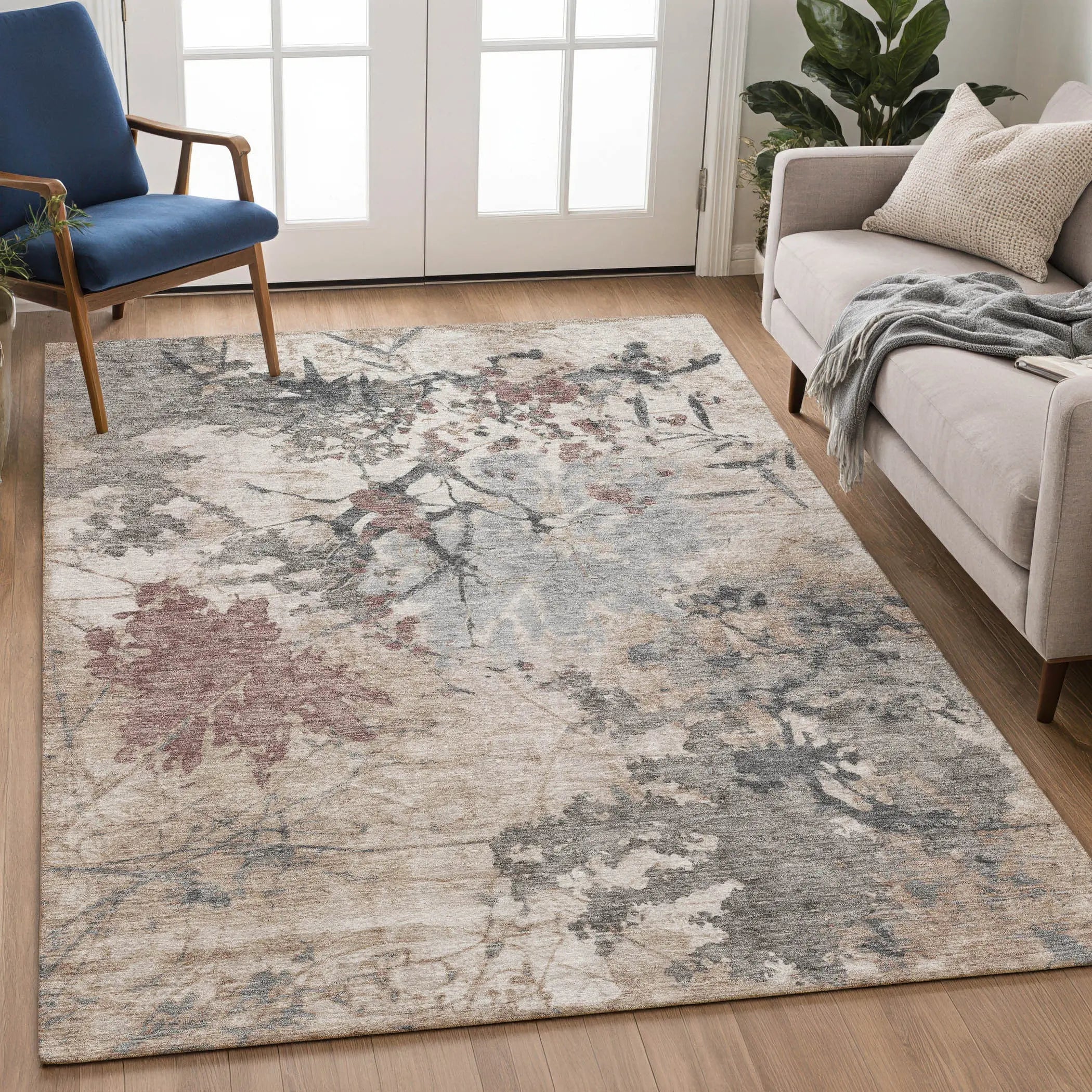 8' X 10' Taupe And Green Abstract Washable Indoor Outdoor Area Rug Homeroots Outdoor
