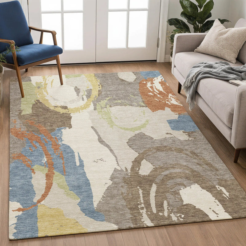 8' X 10' Taupe And Ivory Abstract Washable Indoor Outdoor Area Rug Homeroots Outdoor