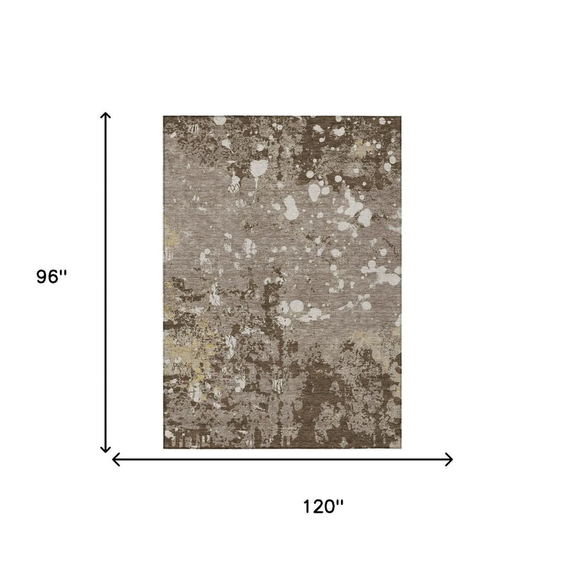 8' X 10' Taupe And Ivory Abstract Washable Indoor Outdoor Area Rug Homeroots Outdoor