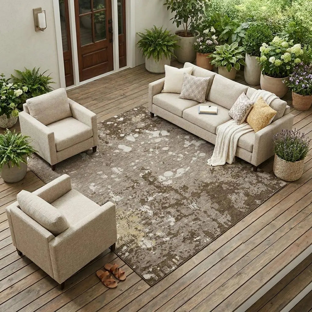 8' X 10' Taupe And Ivory Abstract Washable Indoor Outdoor Area Rug Homeroots Outdoor