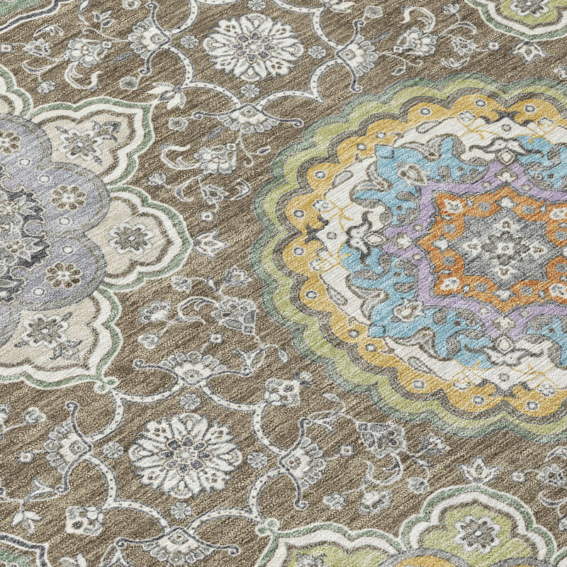 8' X 10' Taupe And Ivory Floral Medallion Washable Indoor Outdoor Area Rug Homeroots Outdoor