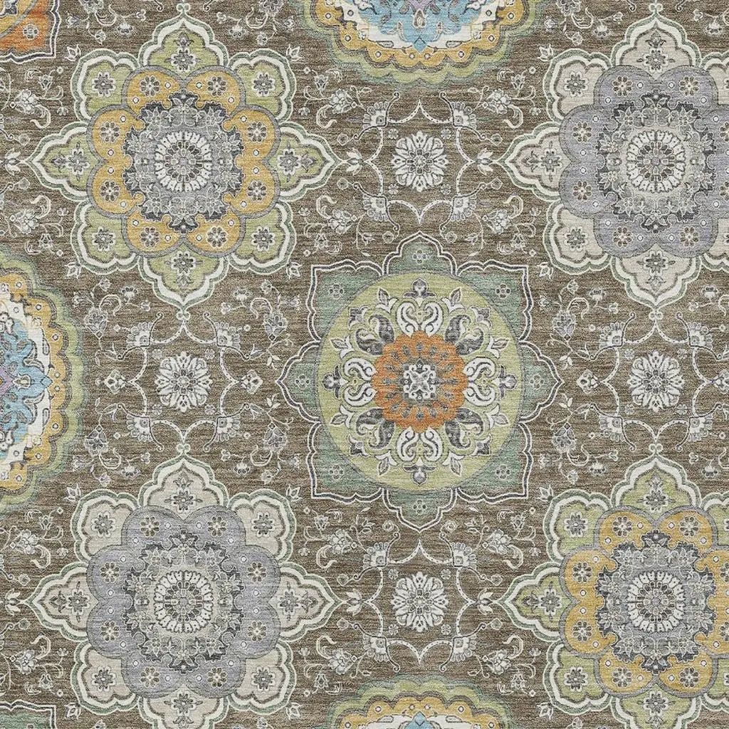 8' X 10' Taupe And Ivory Floral Medallion Washable Indoor Outdoor Area Rug Homeroots Outdoor