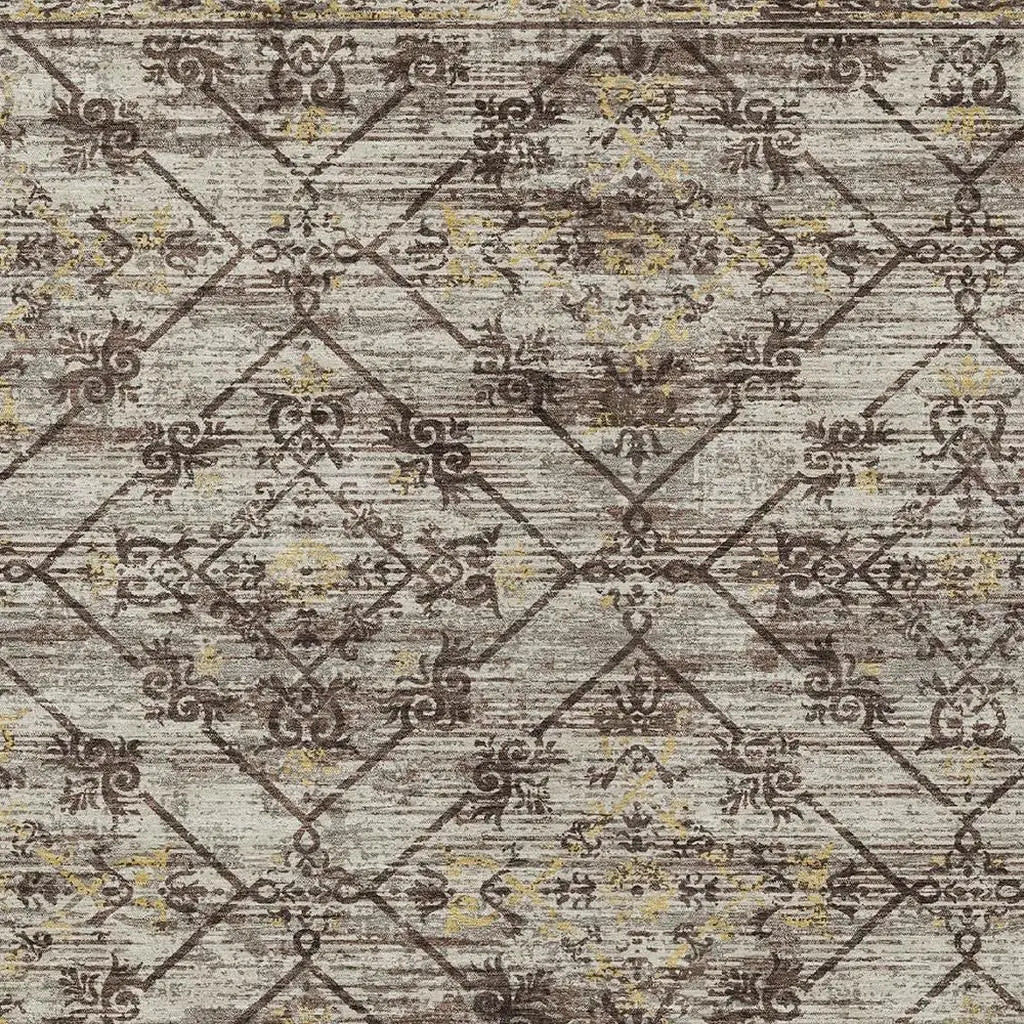 8' X 10' Taupe And Ivory Geometric Washable Indoor Outdoor Area Rug Homeroots Outdoor