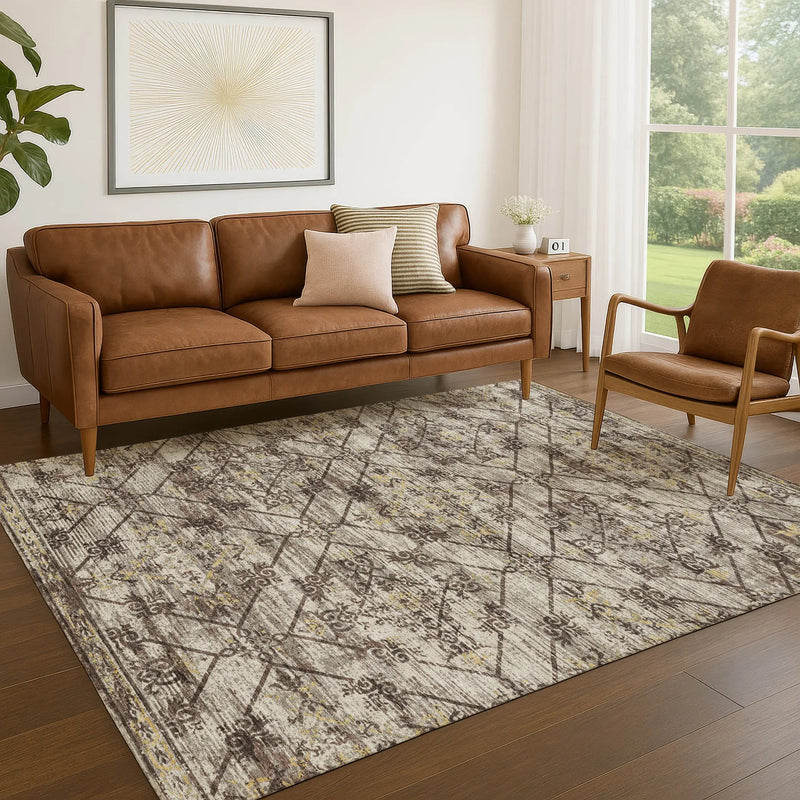 8' X 10' Taupe And Ivory Geometric Washable Indoor Outdoor Area Rug Homeroots Outdoor