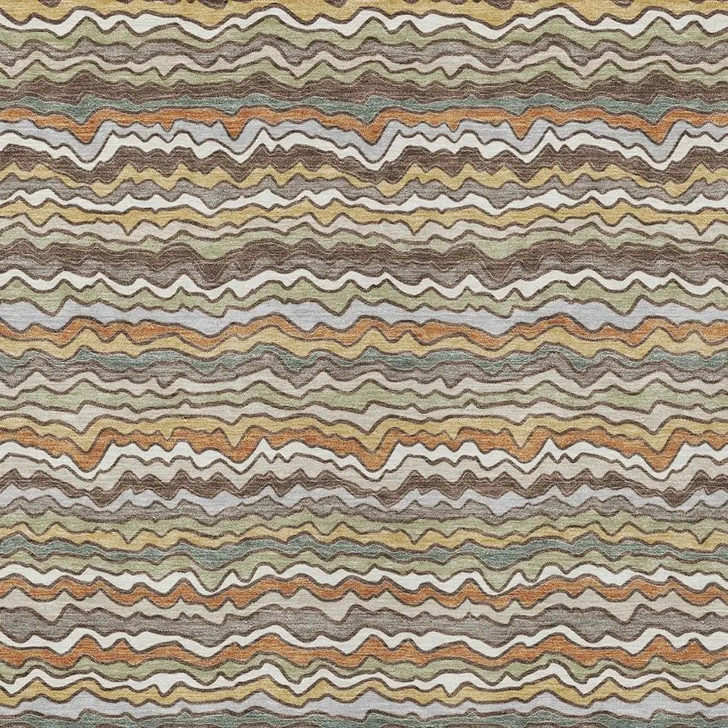 8' X 10' Taupe And Orange Striped Washable Indoor Outdoor Area Rug Homeroots Outdoor