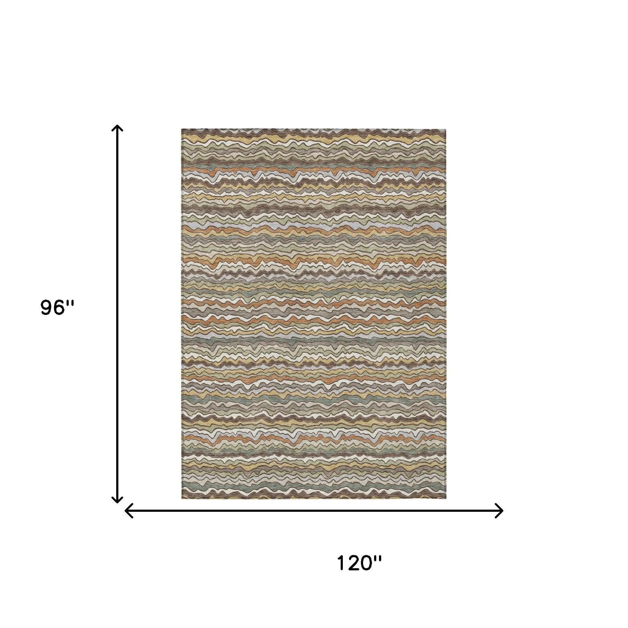 8' X 10' Taupe And Orange Striped Washable Indoor Outdoor Area Rug Homeroots Outdoor