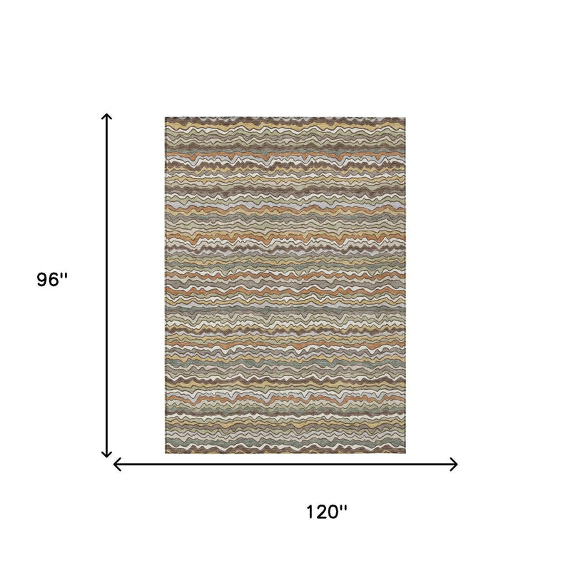 8' X 10' Taupe And Orange Striped Washable Indoor Outdoor Area Rug Homeroots Outdoor
