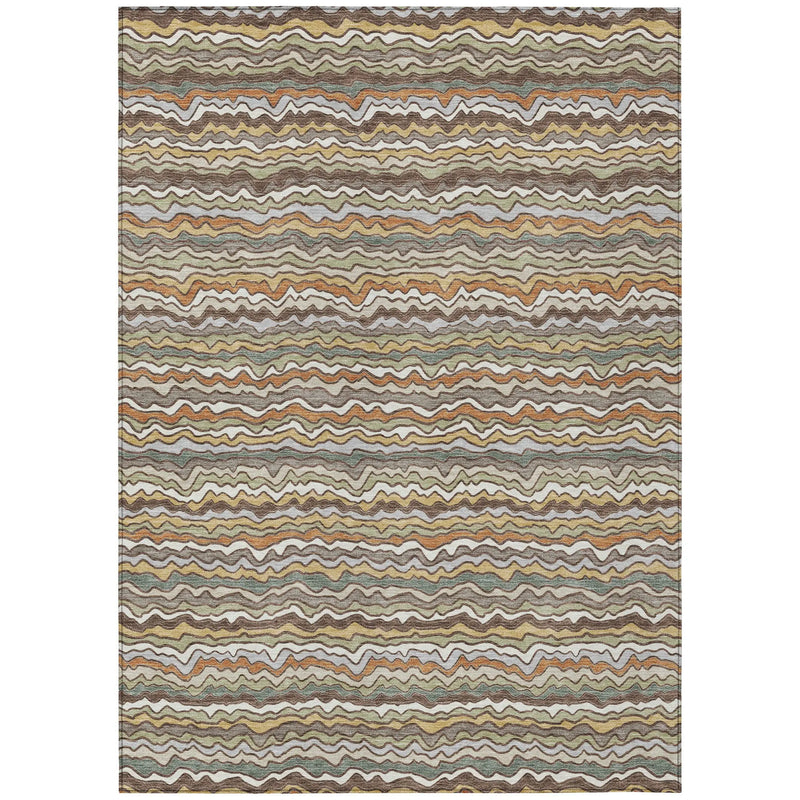 8' X 10' Taupe And Orange Striped Washable Indoor Outdoor Area Rug Homeroots Outdoor