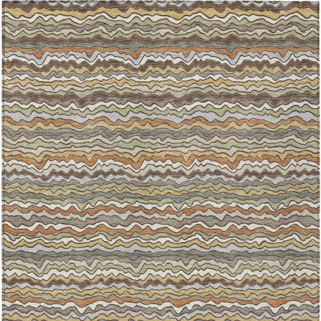 8' X 10' Taupe And Orange Striped Washable Indoor Outdoor Area Rug Homeroots Outdoor