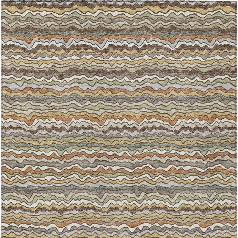 8' X 10' Taupe And Orange Striped Washable Indoor Outdoor Area Rug Homeroots Outdoor
