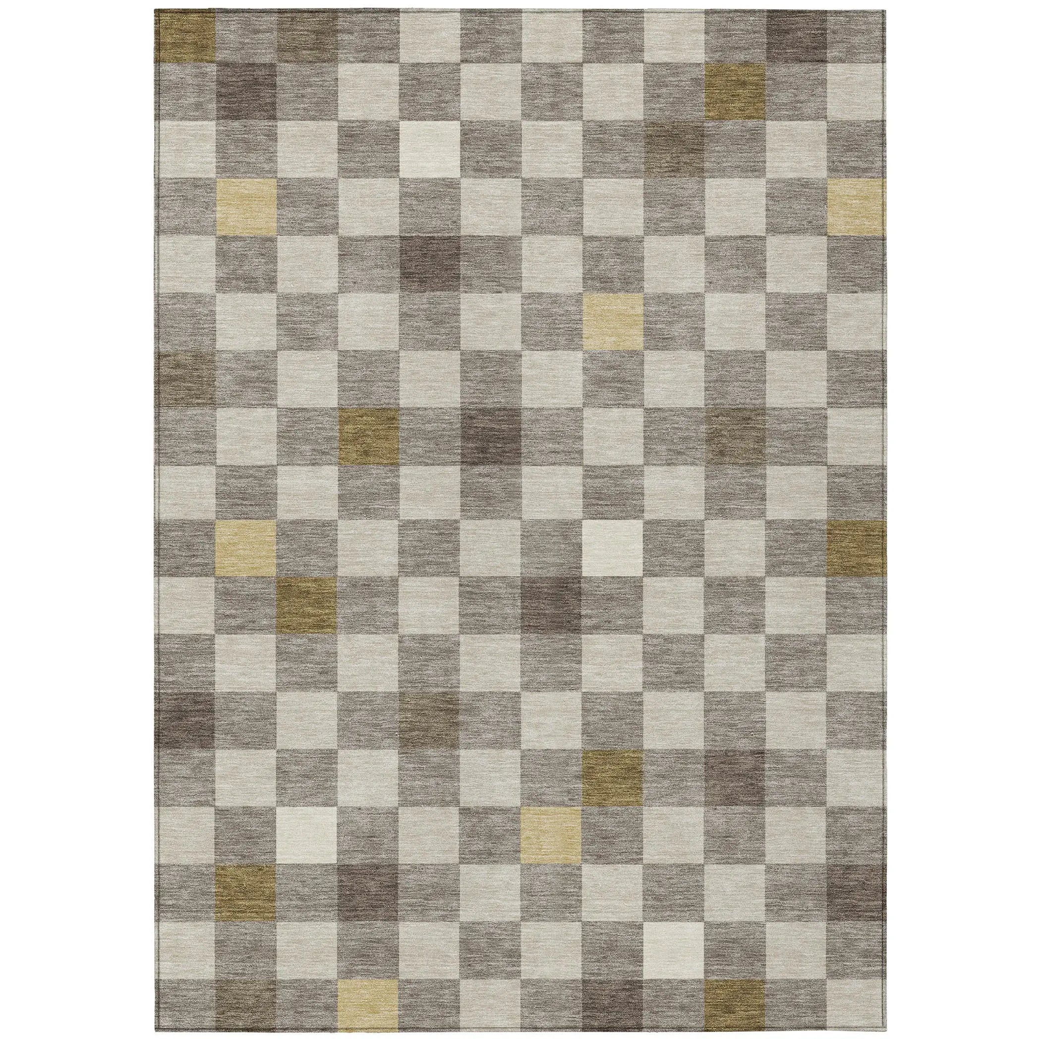 8' X 10' Taupe And Teal Blue Geometric Washable Indoor Outdoor Area Rug Homeroots Outdoor