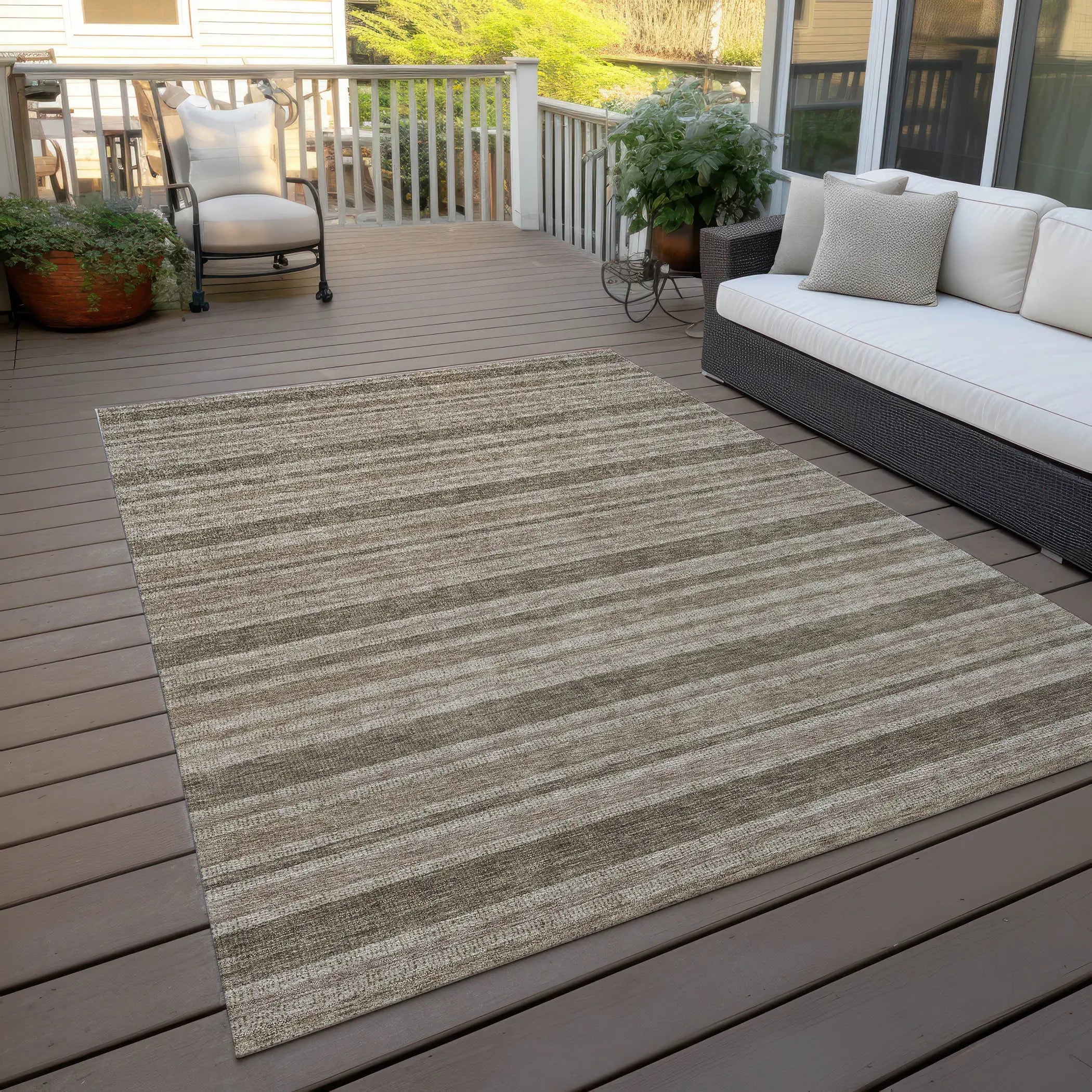 8' X 10' Taupe Striped Washable Indoor Outdoor Area Rug Homeroots Outdoor