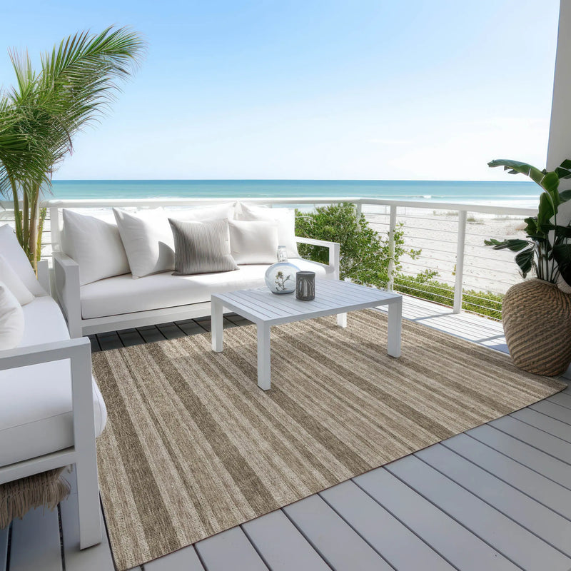 8' X 10' Taupe Striped Washable Indoor Outdoor Area Rug Homeroots Outdoor