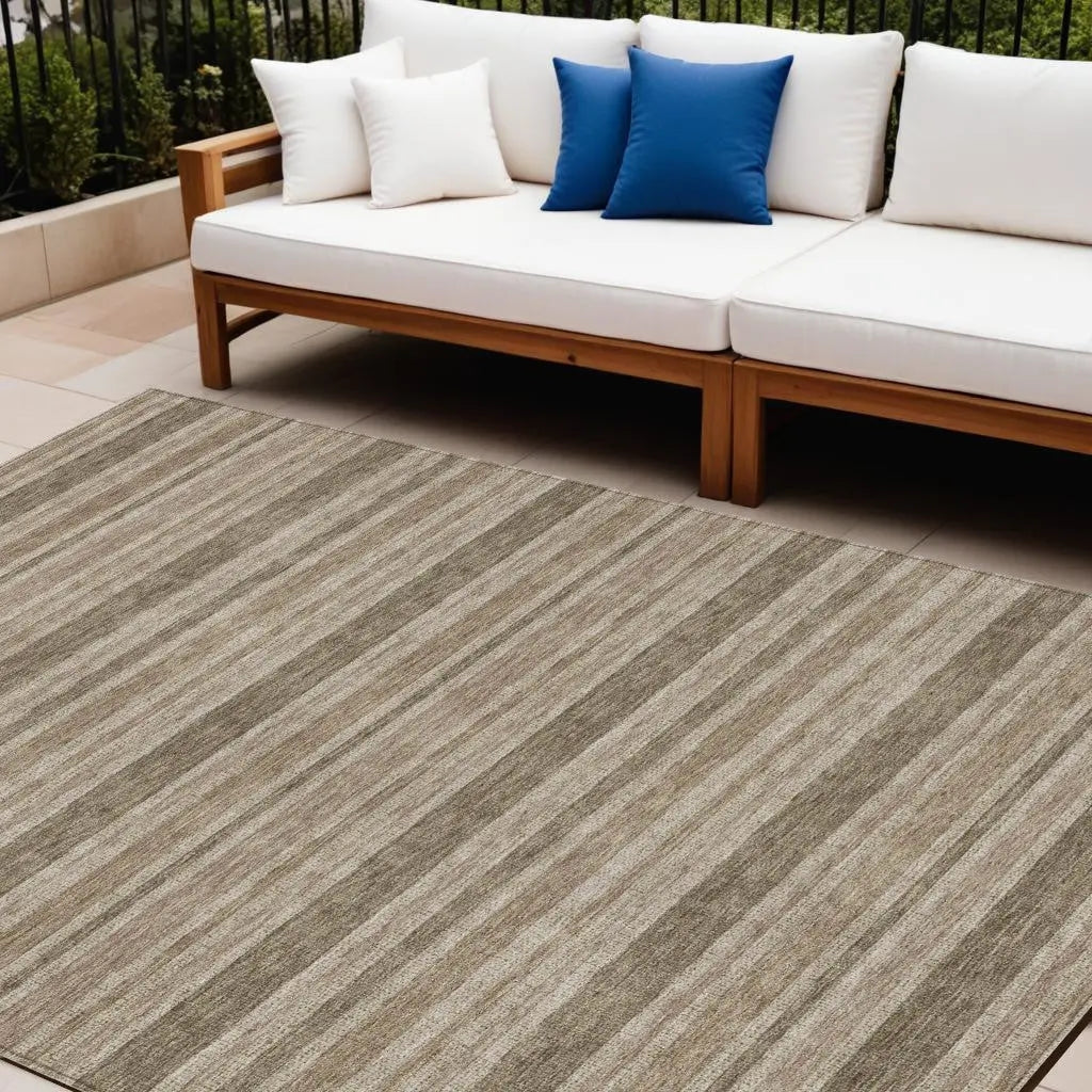 8' X 10' Taupe Striped Washable Indoor Outdoor Area Rug Homeroots Outdoor