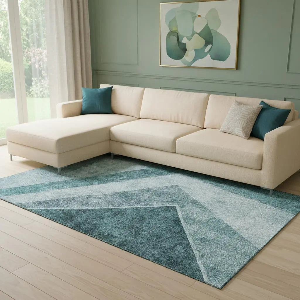 8' X 10' Teal And Ivory Geometric Washable Area Rug With UV Protection Homeroots Home Decor