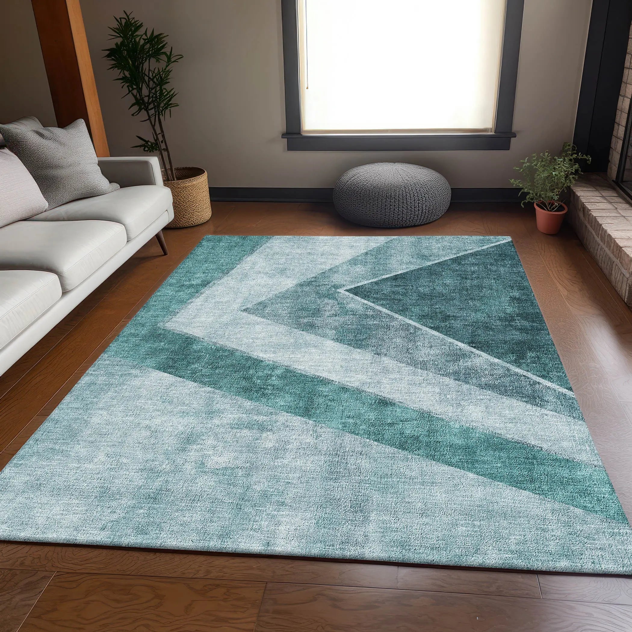 8' X 10' Teal And Ivory Geometric Washable Area Rug With UV Protection Homeroots Home Decor