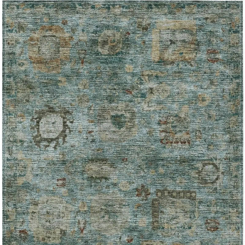 8' X 10' Teal Blue And Aqua Abstract Washable Indoor Outdoor Area Rug Homeroots Outdoor