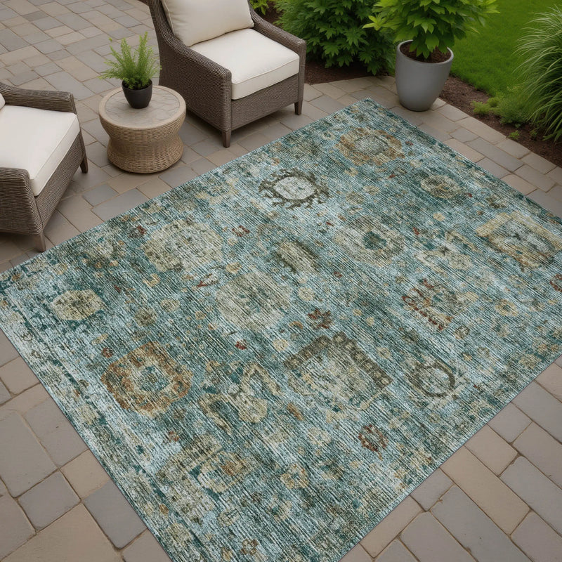 8' X 10' Teal Blue And Aqua Abstract Washable Indoor Outdoor Area Rug Homeroots Outdoor