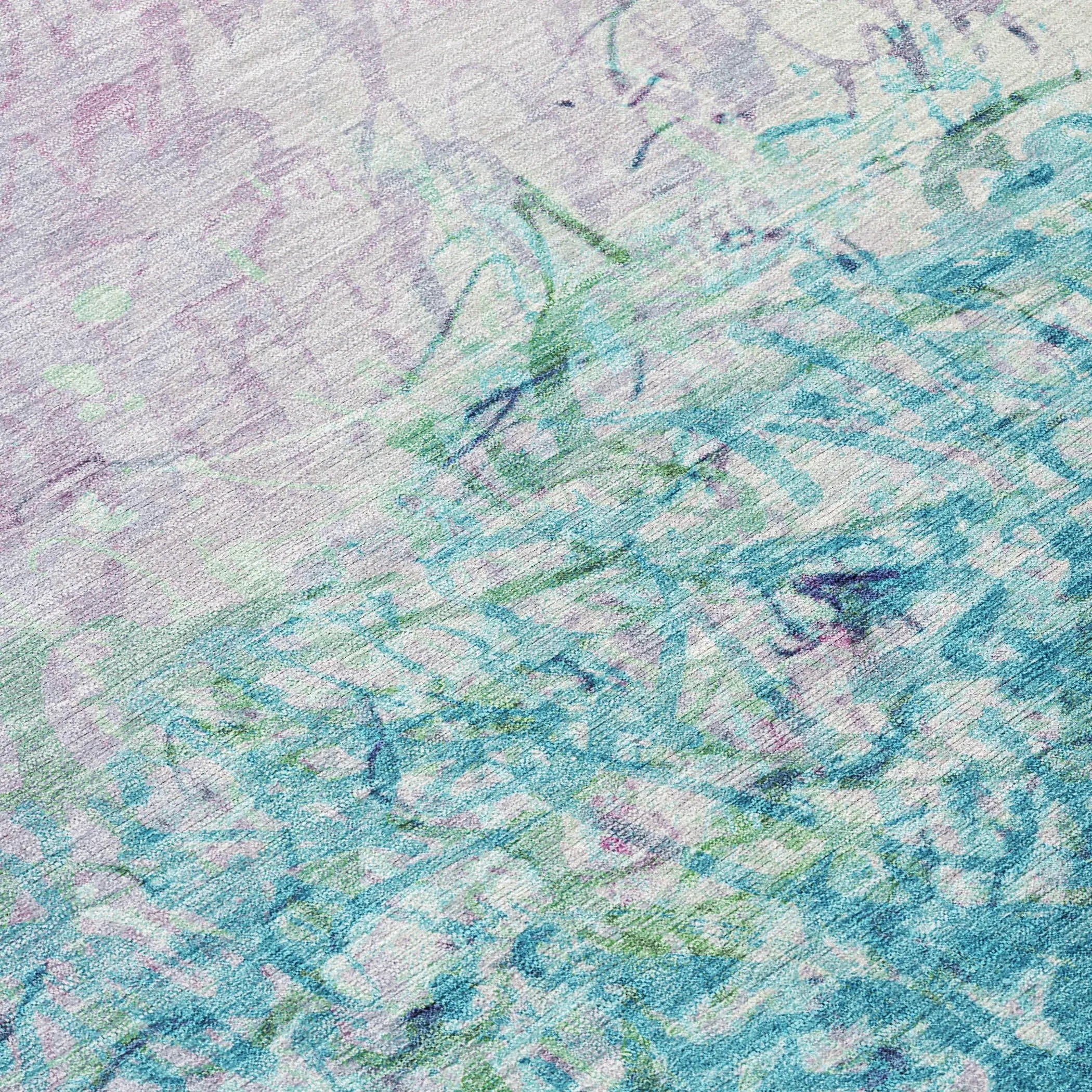 8' X 10' Teal Blue And Aqua Abstract Washable Indoor Outdoor Area Rug Homeroots Outdoor